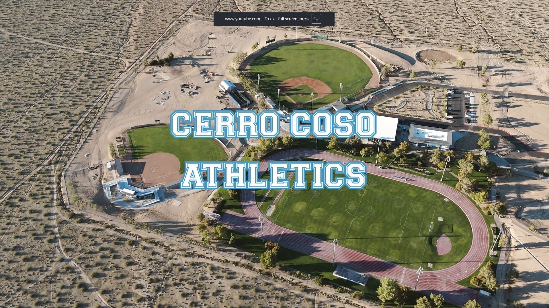 Aerial view of the Cerro Coso Community College athletic fields in the desert